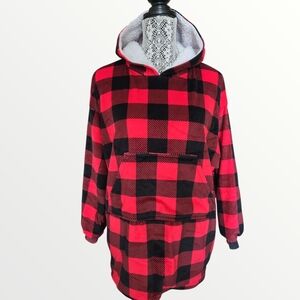 ***SOLD*** Red Plaid Sweater Fleece Blanket Hoodie